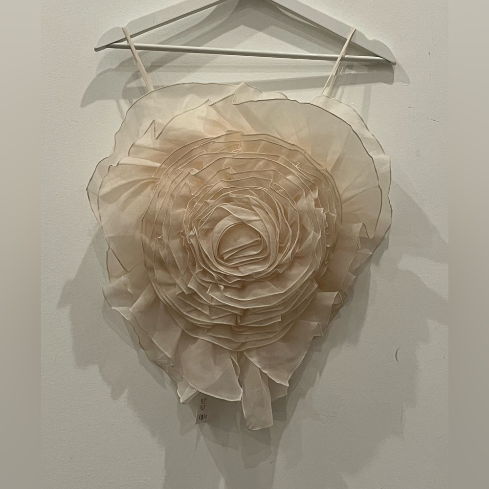 Zara Cream Floral Appliqué Spaghetti Strap Top